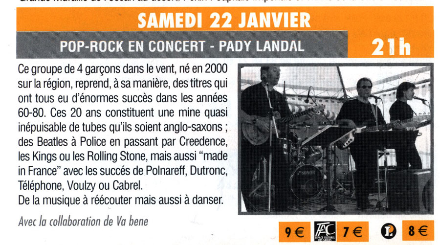 Les Pady Landal (musique pop rock) en concert  l'espace culturel des Saules
